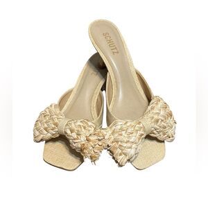 Schutz Lienne Straw Sandal Kitten Heel Nib Size 8